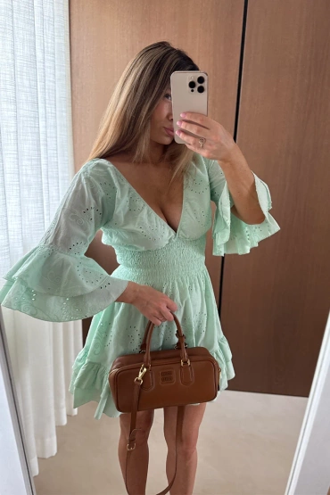 Sheila Select - Damska Sukienka zielona ażurowa z gumą w pasie 'Afrodyta Green'