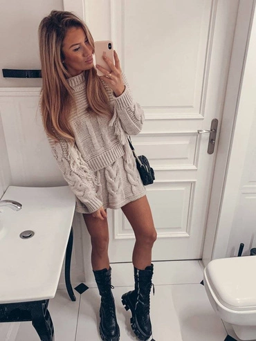 Sheila - Women's Beige Skirt with Braids Nomade mini 'Braid'