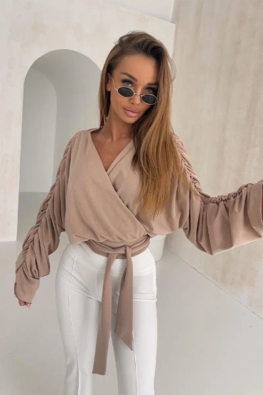 Sheila Select - Damska Bluzka beżowa z wiązaniem 'Keysha Beige'