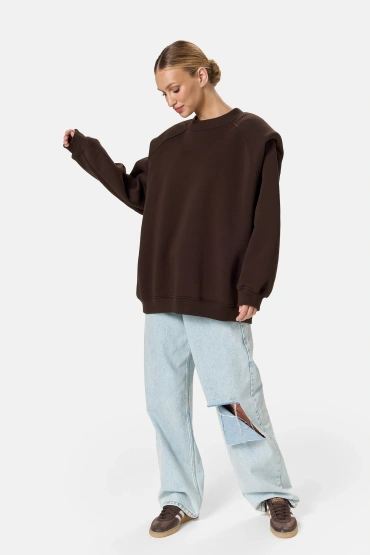 Sheila – Women’s Brown Sweatshirt with Defined Shoulders “Espresso”