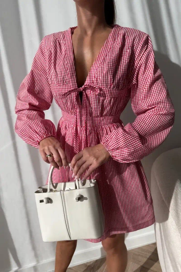 Sheila Select - Women's Red Checked Dress 'Red Grate'