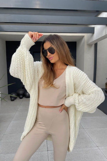 Sheila - Women's Cardigan sweater white/ecru/cream wool and alpaca onesize 'Amber'