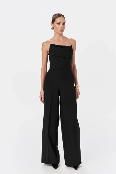 Sheila - Women's Black Wide Leg Corset Jumpsuit 'Huxley'