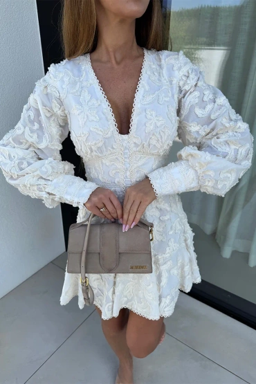 Sheila - Women's Cream Dress with Lace Ribbons Mini 'Maura Cream'