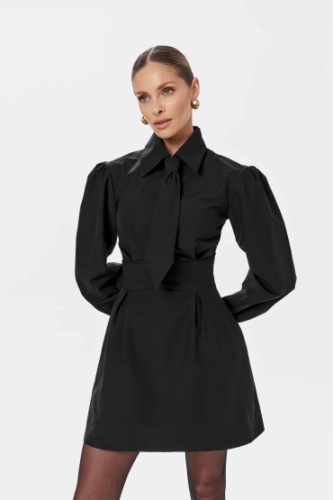 Sheila - Women's Black Shirt Dress with Mini Tie 'Harlow'