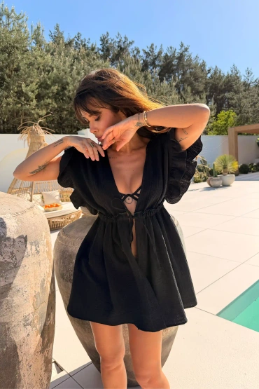 Sheila – women’s tie-front cover-up with ruffles ‘Bahari’