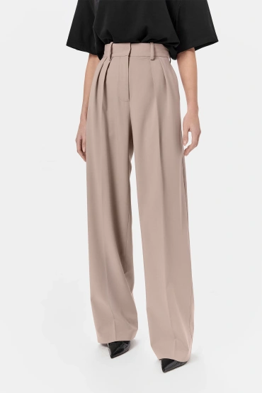 Sheila - Women's Beige High Waist Wool Trousers 'Ellis'