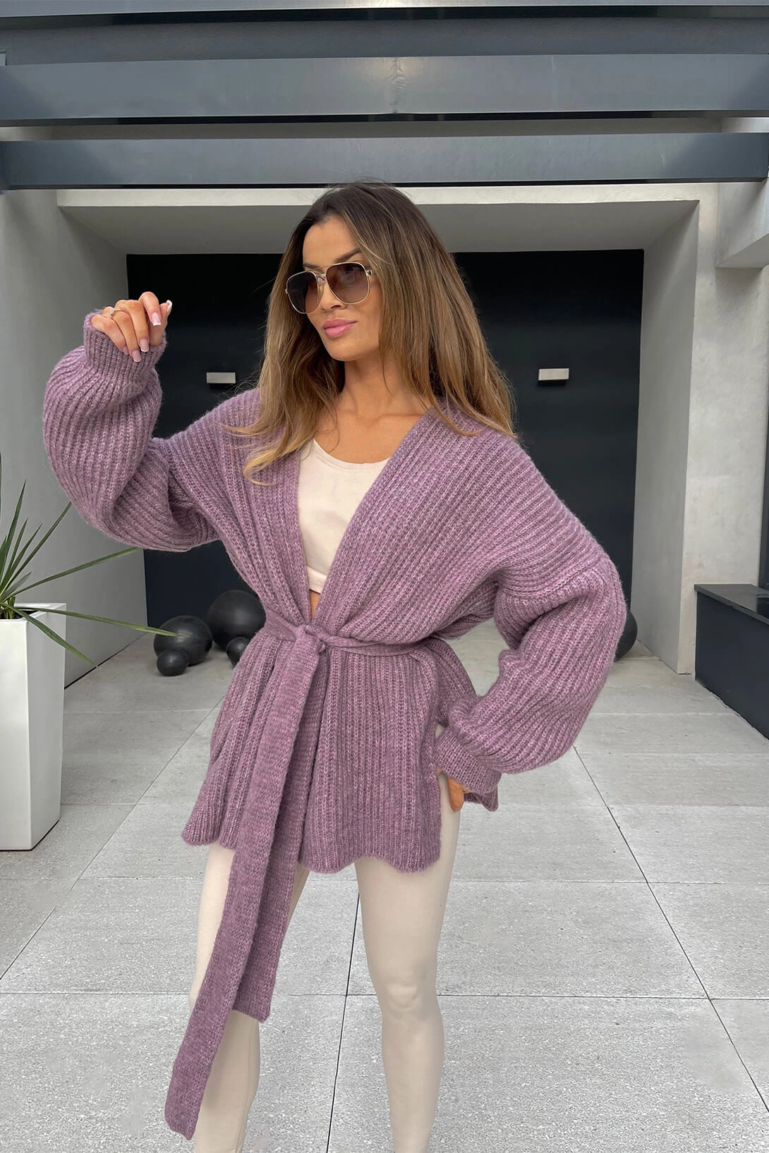 Sheila Women's Cardigan purple wool and alpaca onesize sweater