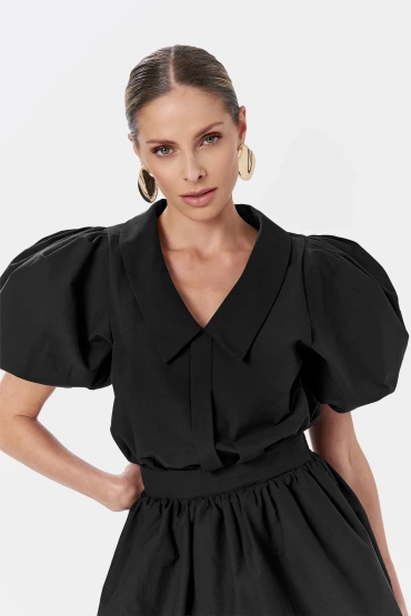 Sheila - Women's 'Munre' black bomber-cut shirt mini dress