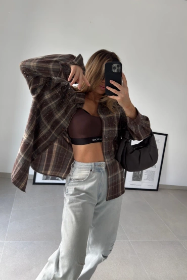 Sheila - Women's Checked Cotton Shirt with Sequins 'Wendy'