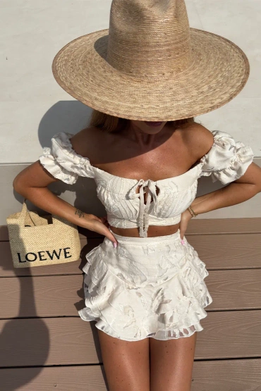 Sheila - Women's Beige Set with Embroidered Patterns 'Catia Beige'