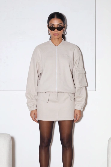 Sheila - Women's beige bomber jacket with embroidery SH 'Hinata'