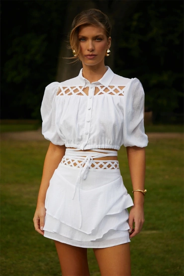 Sheila - Women's white cotton set with skirt 'Eveil'